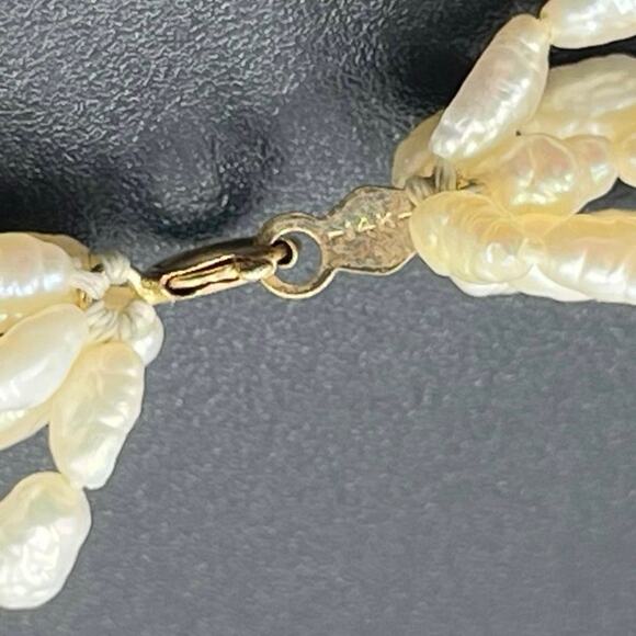 14k Yellow Gold Clasp Beaded Six Strand Freshwater Rice Pearls Women's Bracelet - Picture 7 of 9